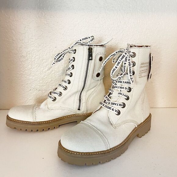 Zadig & Voltaire Joe Canvas military boots in color flash in cream New. 39/8 - Picture 8 of 16